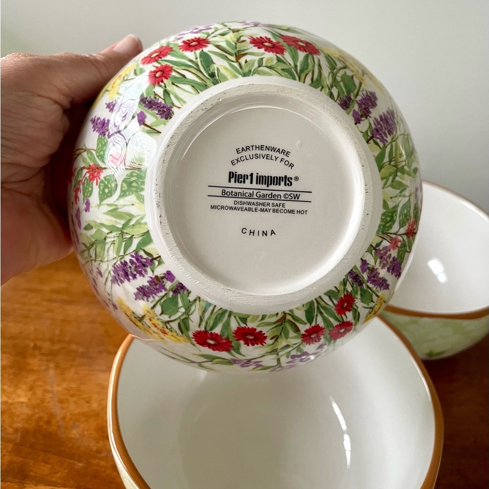 Set of 4 Pier One Botanical Garden Floral Earthenware Cereal Bowls 6” Excellent - Picture 10 of 10